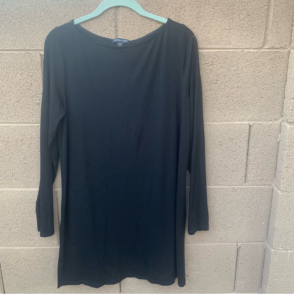 Eileen Fisher Black Long Sleeve Top Sz Medium Length 29” Chest/Pit To Pit 17”
